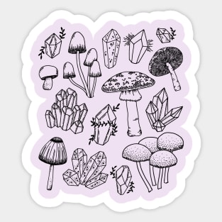 Crystals Fungi, Witchy Cottagecore of Botanical Fairytale Mushrooms Sticker